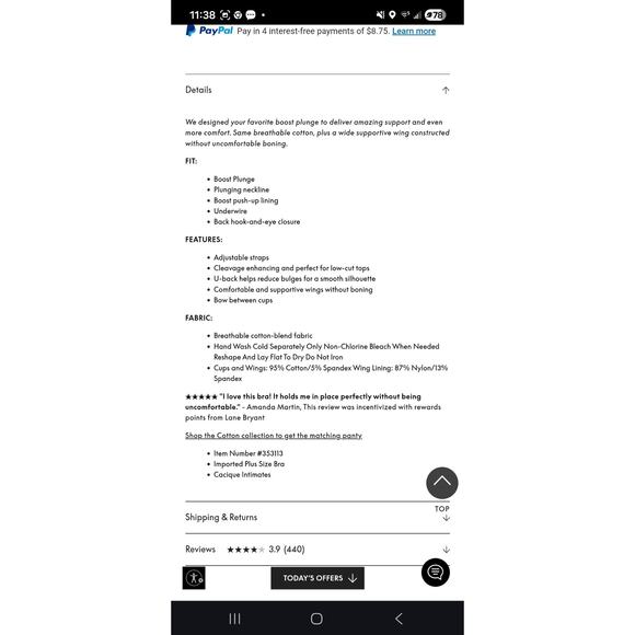 Cacique Boost Plunge Bra The cotton cacique collection black polka dot Size 40C - Picture 8 of 10